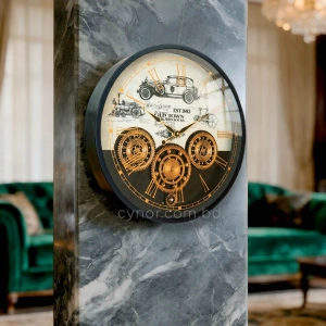 WC797-Luxury Industrial Style Antique Automobile Inspired Mechanical Gear Wall Clock with Metal Frame Glass Dial (2)