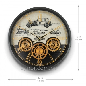 WC797-Luxury Industrial Style Antique Automobile Inspired Mechanical Gear Wall Clock with Metal Frame Glass Dial (5)