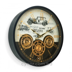 WC797-Luxury Industrial Style Antique Automobile Inspired Mechanical Gear Wall Clock with Metal Frame Glass Dial (6)
