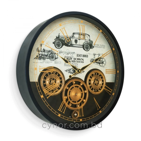 WC797-Luxury Industrial Style Antique Automobile Inspired Mechanical Gear Wall Clock with Metal Frame Glass Dial (6)