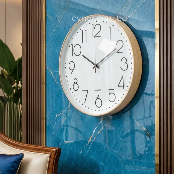 WC798-Nordic Style Minimalist Wall Clock with Fiber Frame Wood-texture Glass Cover Dial (1)