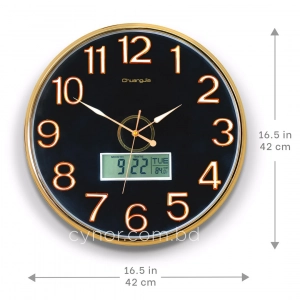 WC800-Executive Wall Clock Golden Fiber Frame with Radium Numerals and Digital Date Month Display (2)