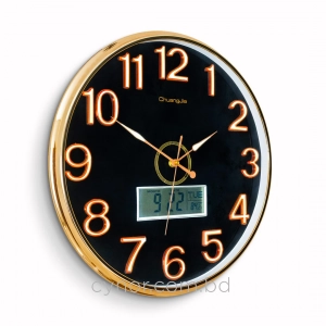 WC800-Executive Wall Clock Golden Fiber Frame with Radium Numerals and Digital Date Month Display (3)