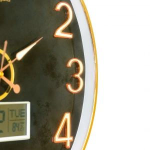 WC800-Executive Wall Clock Golden Fiber Frame with Radium Numerals and Digital Date Month Display (7)