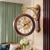 WC801-Double Sided Wall Clock Mahogany Color Fiber Body with Golden Bracket and World Map Gear Dial (1)