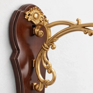 WC801-Double Sided Wall Clock Mahogany Color Fiber Body with Golden Bracket and World Map Gear Dial (6)