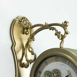 WC802-Double Sided Station Wall Clock Antique Brass Brushed Fiber Body with World Map Gear Dial (3)