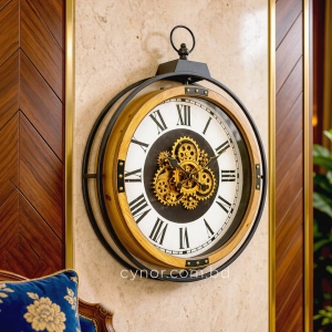 WC803-Grand European Horology-Inspired Wooden Wall Clock with Metal Frame and Rotating Mechanical Gears (2)