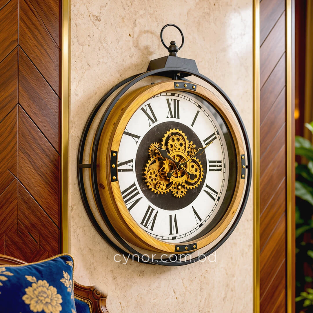 WC803-Grand European Horology-Inspired Wooden Wall Clock with Metal Frame and Rotating Mechanical Gears (2) WC803-Grand European Horology-Inspired Wooden Wall Clock with Metal Frame and Rotating Mechanical Gears (2)