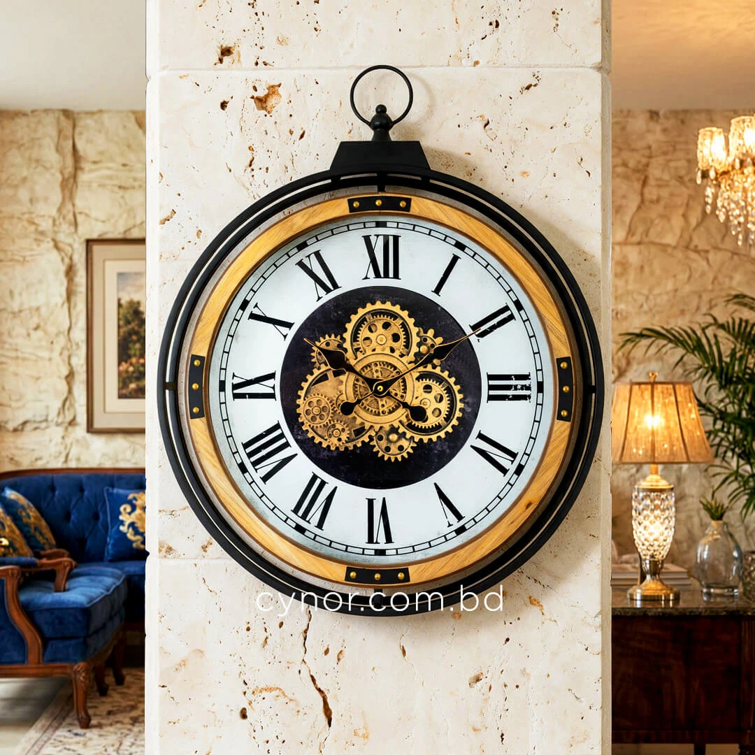WC803-Grand European Horology-Inspired Wooden Wall Clock with Metal Frame and Rotating Mechanical Gears (3) WC803-Grand European Horology-Inspired Wooden Wall Clock with Metal Frame and Rotating Mechanical Gears (3)