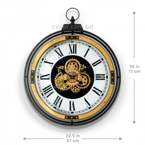 WC803-Grand European Horology-Inspired Wooden Wall Clock with Metal Frame and Rotating Mechanical Gears (4)