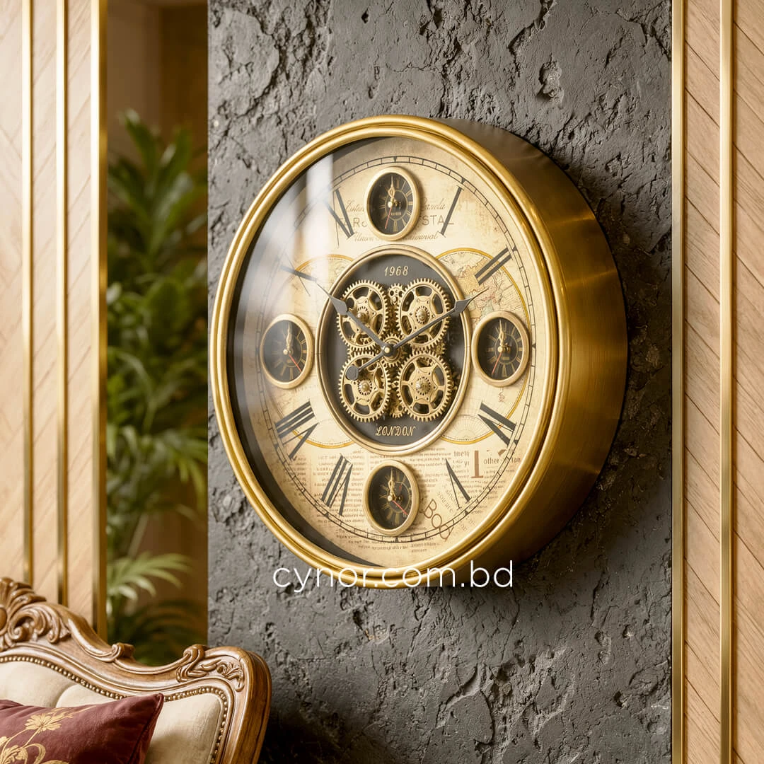 WC804-Luxury Antique Heritage World Map Metal Wall Clock in Antique Golden Finish with Rotating Gears (13) WC804-Luxury Antique Heritage World Map Metal Wall Clock in Antique Golden Finish with Rotating Gears (13)