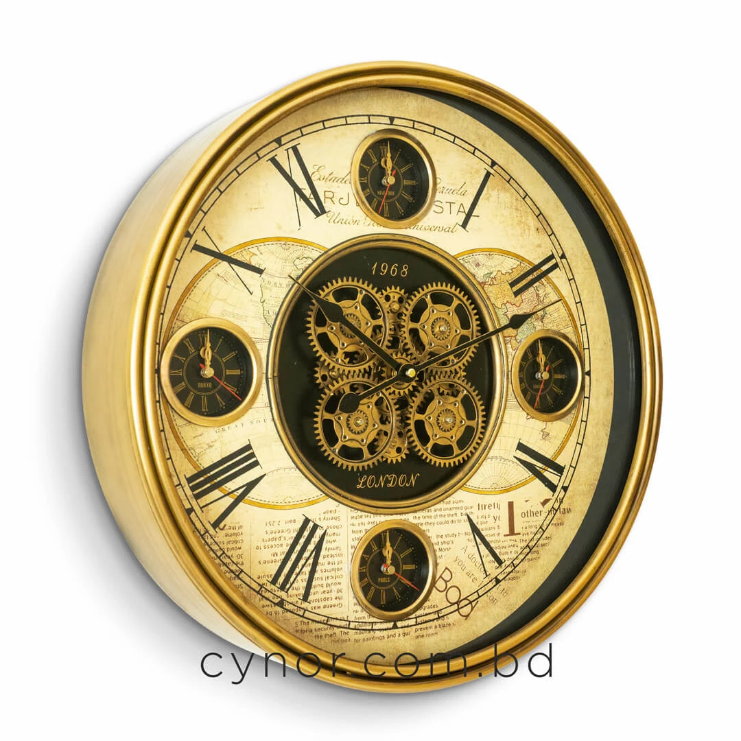 WC804-Luxury Antique Heritage World Map Metal Wall Clock in Antique Golden Finish with Rotating Gears (3) WC804-Luxury Antique Heritage World Map Metal Wall Clock in Antique Golden Finish with Rotating Gears (3)