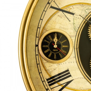 WC804-Luxury Antique Heritage World Map Metal Wall Clock in Antique Golden Finish with Rotating Gears (5)