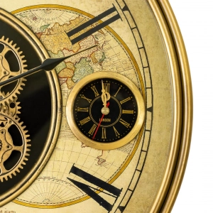 WC804-Luxury Antique Heritage World Map Metal Wall Clock in Antique Golden Finish with Rotating Gears (6)