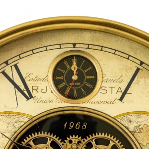 WC804-Luxury Antique Heritage World Map Metal Wall Clock in Antique Golden Finish with Rotating Gears (7)