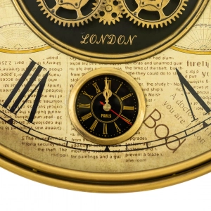WC804-Luxury Antique Heritage World Map Metal Wall Clock in Antique Golden Finish with Rotating Gears (8)