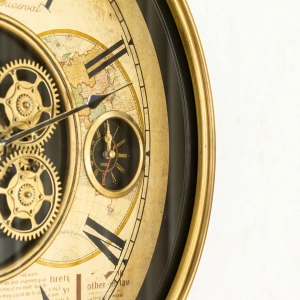 WC804-Luxury Antique Heritage World Map Metal Wall Clock in Antique Golden Finish with Rotating Gears (9)