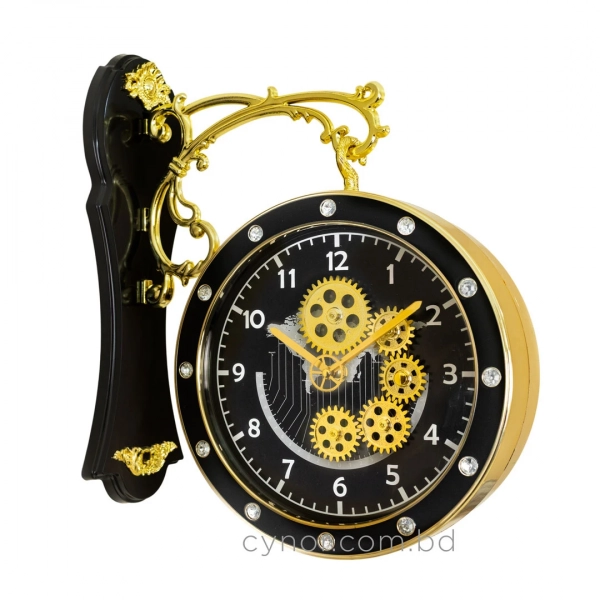 WC806-Double Sided Wall Clock World Map Rotating Gear Dial Fiber Body with Crystal Stone Bezel (3)