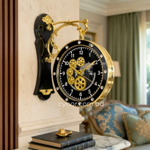 WC806-Double Sided Wall Clock World Map Rotating Gear Dial Fiber Body with Crystal Stone Bezel (9)