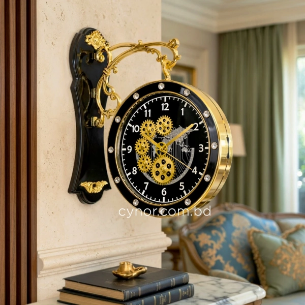 WC806-Double Sided Wall Clock World Map Rotating Gear Dial Fiber Body with Crystal Stone Bezel (9)