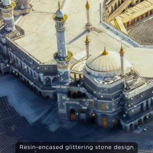 WR649-3-Makkah Clock Tower Wall Art with Resin Stone Accents and Golden Aluminium Frame (11)