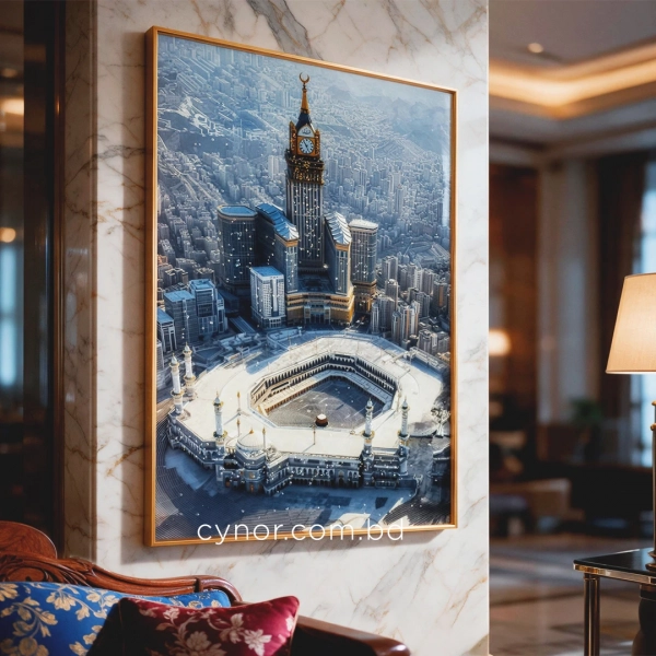 WR649-3-Makkah Clock Tower Wall Art with Resin Stone Accents and Golden Aluminium Frame (2)