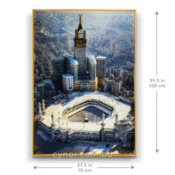 WR649-3-Makkah Clock Tower Wall Art with Resin Stone Accents and Golden Aluminium Frame (3)