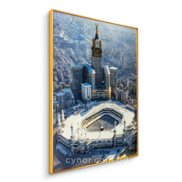 WR649-3-Makkah Clock Tower Wall Art with Resin Stone Accents and Golden Aluminium Frame (4)