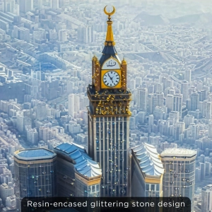 WR649-3-Makkah Clock Tower Wall Art with Resin Stone Accents and Golden Aluminium Frame (9)
