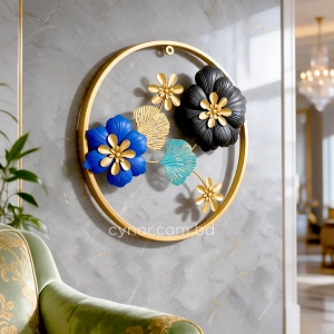 WR656-6-Compact Botanical Metal Wall Decor Black, Blue, Teal and Golden Finish (1)