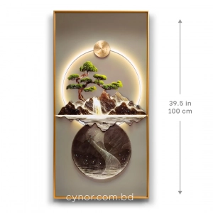 WR677-8-Bonsai Mountain Landscape Wall Art with Resin Stone Accents and Golden Aluminium Frame (2)