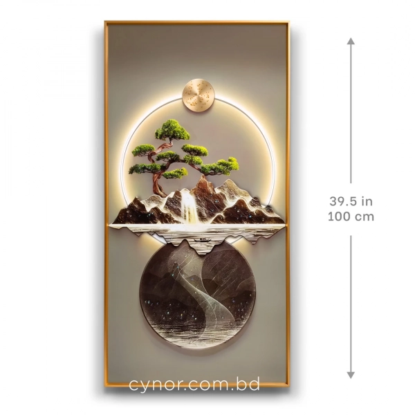 WR677-8-Bonsai Mountain Landscape Wall Art with Resin Stone Accents and Golden Aluminium Frame (2)