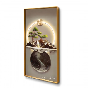 WR677-8-Bonsai Mountain Landscape Wall Art with Resin Stone Accents and Golden Aluminium Frame (3)