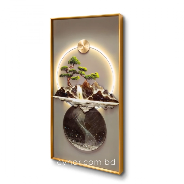 WR677-8-Bonsai Mountain Landscape Wall Art with Resin Stone Accents and Golden Aluminium Frame (3)