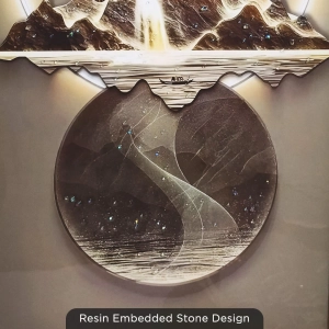 WR677-8-Bonsai Mountain Landscape Wall Art with Resin Stone Accents and Golden Aluminium Frame (5)