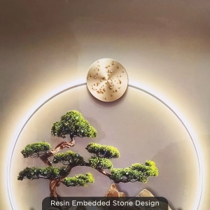 WR677-8-Bonsai Mountain Landscape Wall Art with Resin Stone Accents and Golden Aluminium Frame (6)