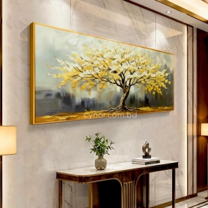 WR681-6-Golden Tree of Life Wall Art with Textured Resin Stone Accents and Golden Aluminium Frame (10)