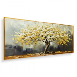 WR681-6-Golden Tree of Life Wall Art with Textured Resin Stone Accents and Golden Aluminium Frame (3)
