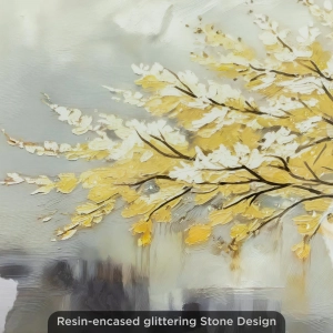 WR681-6-Golden Tree of Life Wall Art with Textured Resin Stone Accents and Golden Aluminium Frame (4)