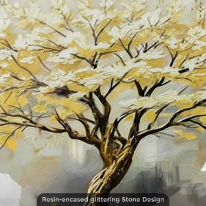 WR681-6-Golden Tree of Life Wall Art with Textured Resin Stone Accents and Golden Aluminium Frame (5)