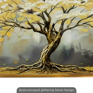 WR681-6-Golden Tree of Life Wall Art with Textured Resin Stone Accents and Golden Aluminium Frame (8)