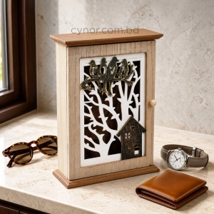WR737-3-Wooden Key Cabinet with Birds and House Silhouette over Cutout Tree Pattern (1)