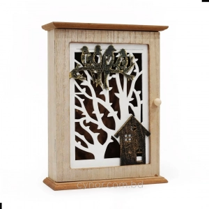 WR737-3-Wooden Key Cabinet with Birds and House Silhouette over Cutout Tree Pattern (2)