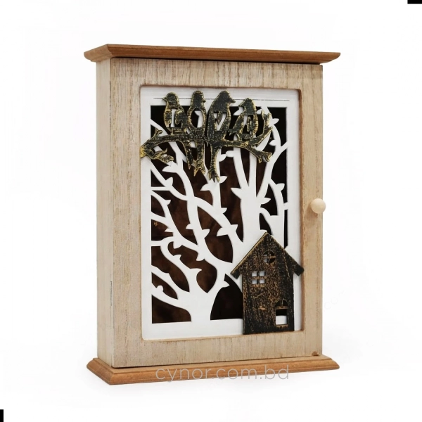 WR737-3-Wooden Key Cabinet with Birds and House Silhouette over Cutout Tree Pattern (2)