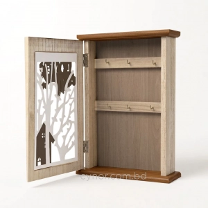 WR737-3-Wooden Key Cabinet with Birds and House Silhouette over Cutout Tree Pattern (3)