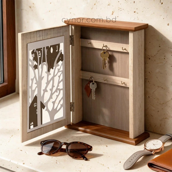 WR737-3-Wooden Key Cabinet with Birds and House Silhouette over Cutout Tree Pattern (4)