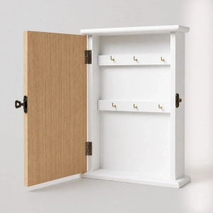 WR737-4-Wooden Key Cabinet with Vintage Key Motif and Potted Flower Accent (3)