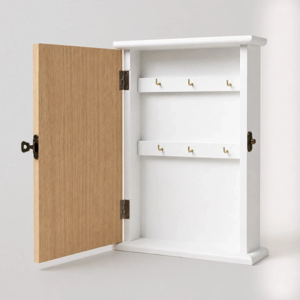 WR737-4-Wooden Key Cabinet with Vintage Key Motif and Potted Flower Accent (3)