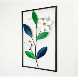 WR739-5-Compact Metal Wall Decor with Black Frame and White, Green, Navy Blue Floral Design (3)